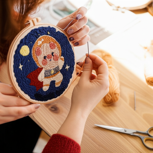 Diy Punch Needle Kit Planet Animals Crafts For Beginner Needle Embroidery Starter Kits For Diy Cross Stitch Home Decor - gallery 1