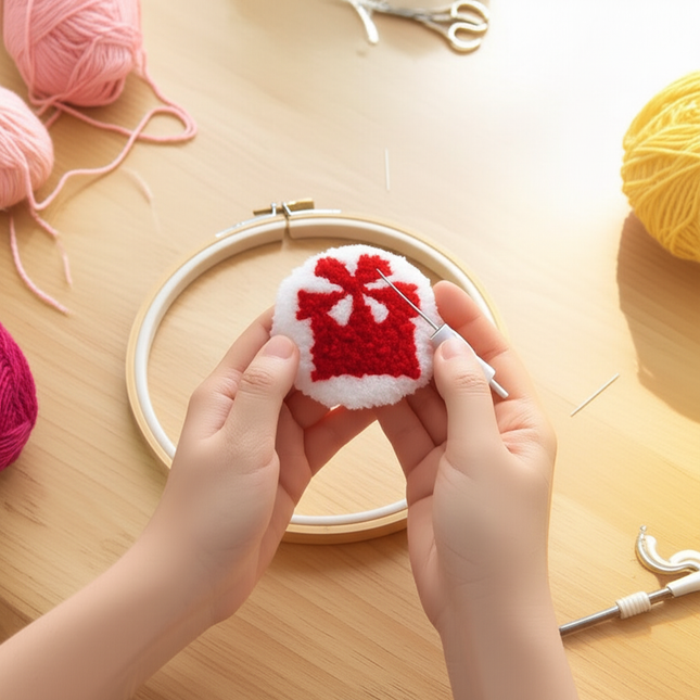 1PC 4cm DIY Punch Needle Coasters Kit Containing yarn Fun Pattern Coaster Set For Christmas with Animal Pattern Tea Cushions - gallery 1