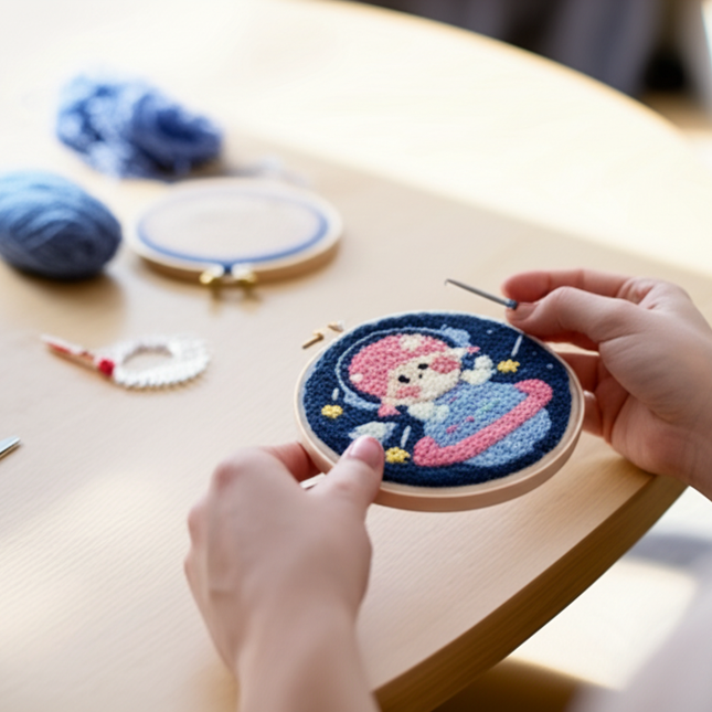 Diy Punch Needle Kit Planet Animals Crafts For Beginner Needle Embroidery Starter Kits For Diy Cross Stitch Home Decor - gallery 1