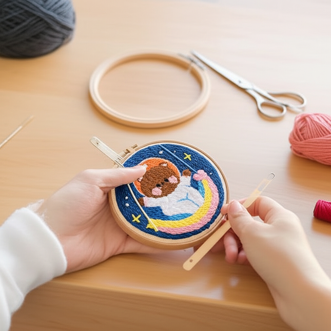Diy Punch Needle Kit Planet Animals Crafts For Beginner Needle Embroidery Starter Kits For Diy Cross Stitch Home Decor - gallery 1