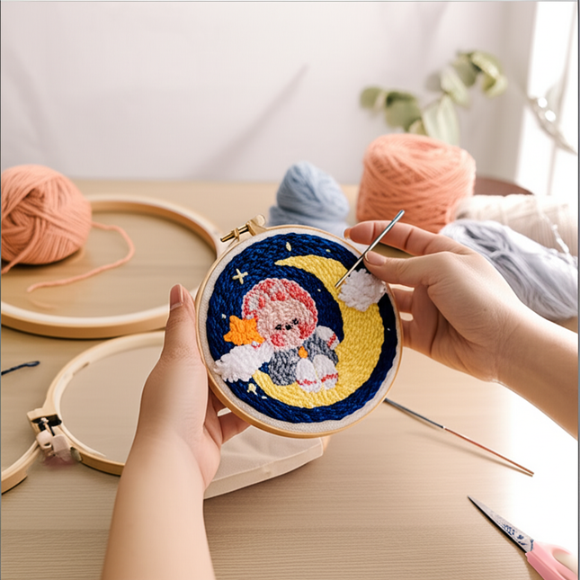 Diy Punch Needle Kit Planet Animals Crafts For Beginner Needle Embroidery Starter Kits For Diy Cross Stitch Home Decor - gallery 1