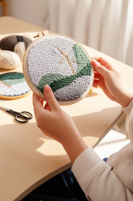 Diy Punch Needle Kits for Adults Beginner Landscape Punch Needle Fabric Yarns Embroidery Needlework Cross Stitch Diy Crafts - gallery 1