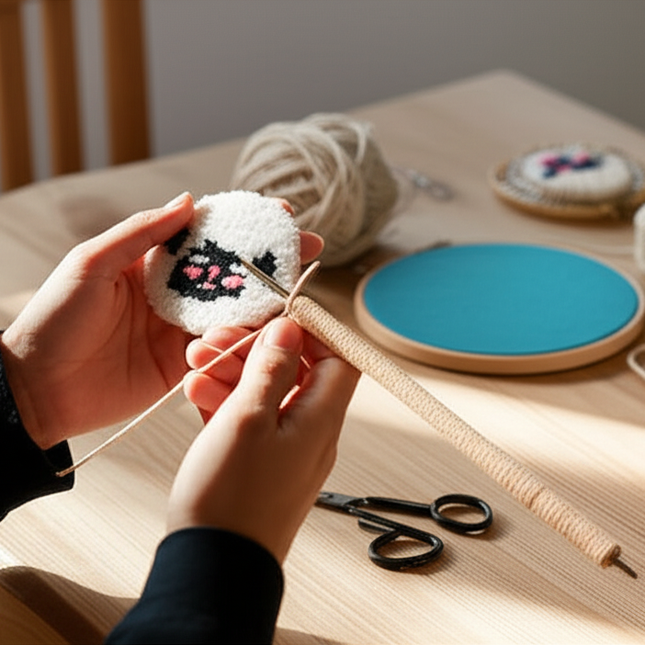 1PC 4cm DIY Punch Needle Coasters Kit Containing yarn Fun Pattern Coaster Set For Christmas with Animal Pattern Tea Cushions - gallery 1
