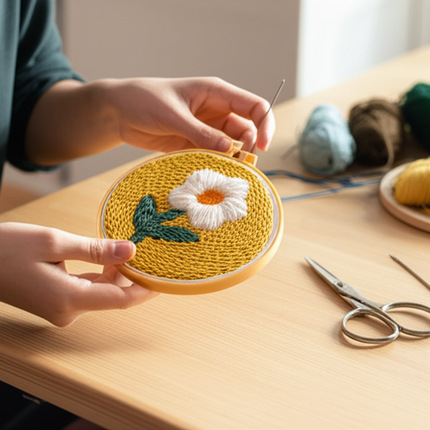 Punch Needle Complete Kit Flower Rug Hooking Poke Embroidery Set for Beginner Magic Embroidery Needle Fabric Hoops Yarns Craft - gallery 1