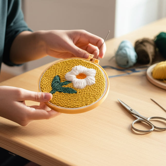 Punch Needle Complete Kit Flower Rug Hooking Poke Embroidery Set for Beginner Magic Embroidery Needle Fabric Hoops Yarns Craft - gallery 1