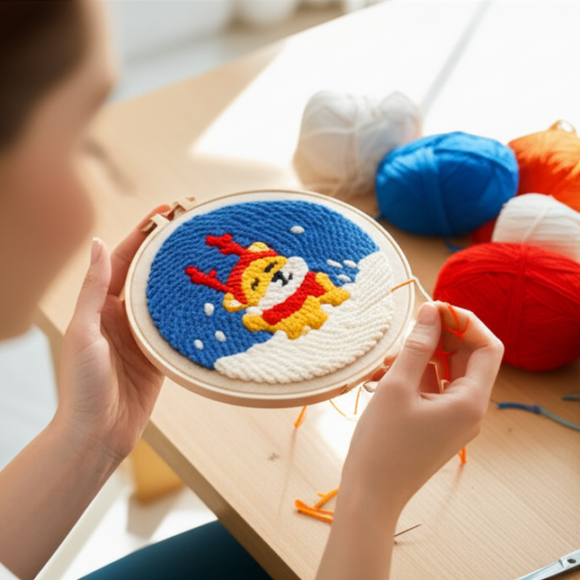 Cotton Embroidered Fabric Punch Needle Embroidery Kit Christmas Collection Easy DIY Play Punch Needle Kits Coarse Wool - gallery 1