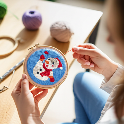 Cotton Embroidered Fabric Punch Needle Embroidery Kit Christmas Collection Easy DIY Play Punch Needle Kits Coarse Wool - gallery 1