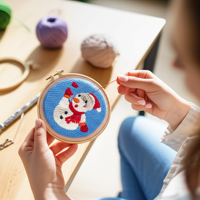 Cotton Embroidered Fabric Punch Needle Embroidery Kit Christmas Collection Easy DIY Play Punch Needle Kits Coarse Wool - gallery 1