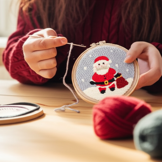 Cotton Embroidered Fabric Punch Needle Embroidery Kit Christmas Collection Easy DIY Play Punch Needle Kits Coarse Wool - gallery 1