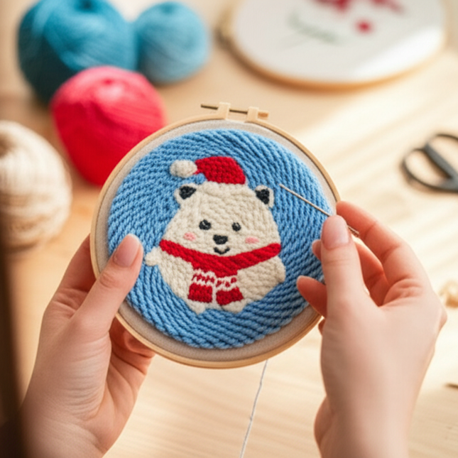 Cotton Embroidered Fabric Punch Needle Embroidery Kit Christmas Collection Easy DIY Play Punch Needle Kits Coarse Wool - gallery 1