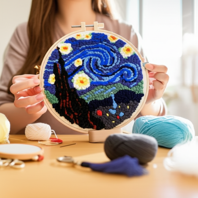 CHENISTORY Cartoon Landscape Punch Needle Embroidery Kit for Beginners Soft Yarn Needlework Embroidery Set Home Decor - gallery 1