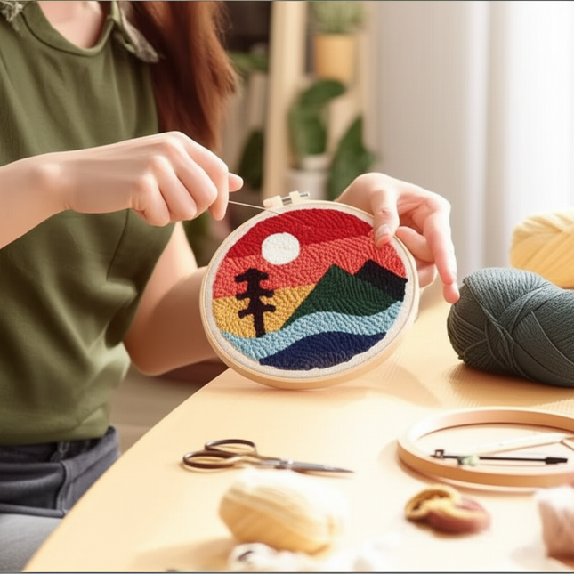 CHENISTORY Cartoon Landscape Punch Needle Embroidery Kit for Beginners Soft Yarn Needlework Embroidery Set Home Decor - gallery 1
