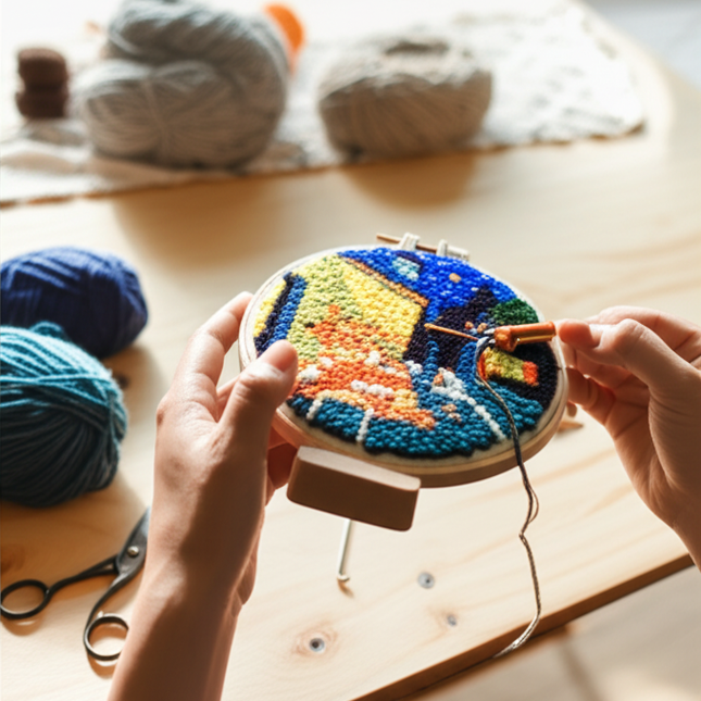 CHENISTORY Cartoon Landscape Punch Needle Embroidery Kit for Beginners Soft Yarn Needlework Embroidery Set Home Decor - gallery 1