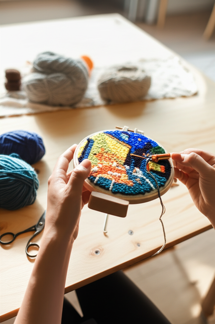 CHENISTORY Cartoon Landscape Punch Needle Embroidery Kit for Beginners Soft Yarn Needlework Embroidery Set Home Decor - gallery 1