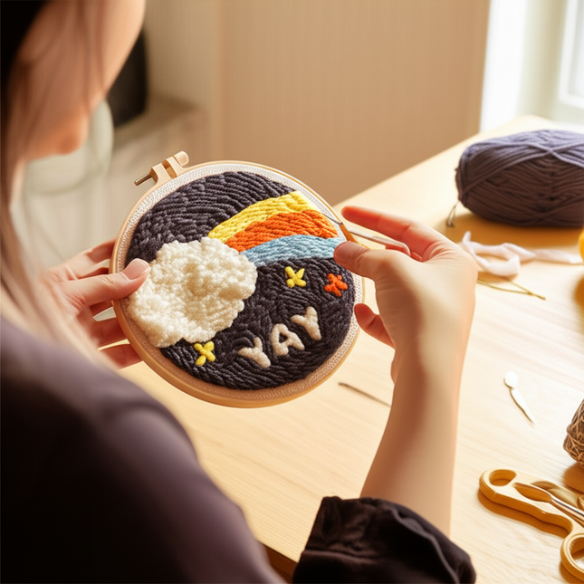 CHENISTORY Cartoon Landscape Punch Needle Embroidery Kit for Beginners Soft Yarn Needlework Embroidery Set Home Decor - gallery 1