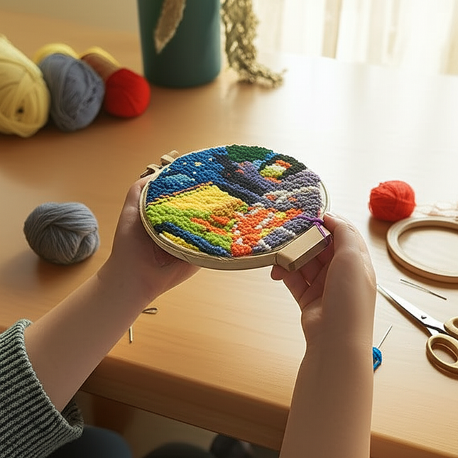 Moon Landscape Punch Needle Embroidery Kit for Beginners Soft Yarn Van Gogh Starry Sky Needlework Wall Painting Home Decor - gallery 1
