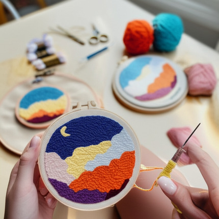 Moon Landscape Punch Needle Embroidery Kit for Beginners Soft Yarn Van Gogh Starry Sky Needlework Wall Painting Home Decor - gallery 1