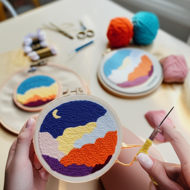 Moon Landscape Punch Needle Embroidery Kit for Beginners Soft Yarn Van Gogh Starry Sky Needlework Wall Painting Home Decor - gallery 1