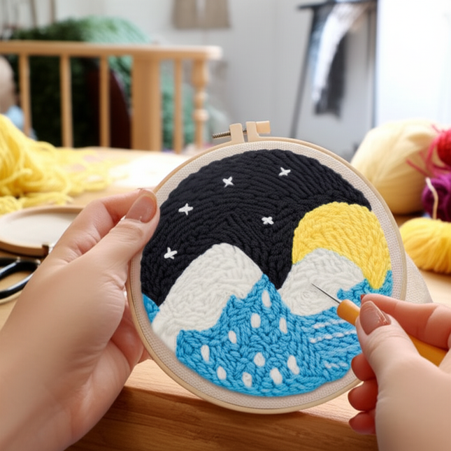 Moon Landscape Punch Needle Embroidery Kit for Beginners Soft Yarn Van Gogh Starry Sky Needlework Wall Painting Home Decor - gallery 1