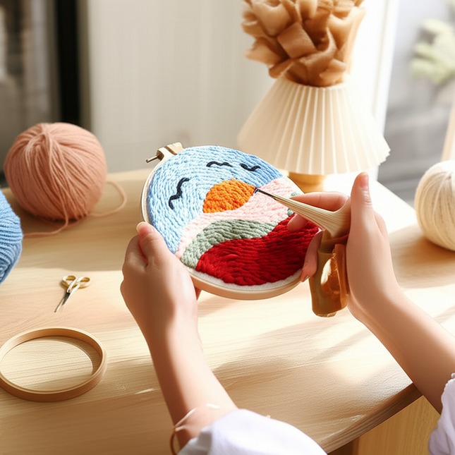 GATYZTORY DIY Landscape Pattern Punch Needle Embroidery Kit 20x20cm Frame Punch Set for Beginners Easy Handicraft DIY Decor Gift - gallery 1