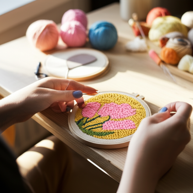 SDOYUNO Tulip Sunflower Punch Needle Embroidery Kits Magic Tufting Set Instructions Handicrafts Poking Cross Stitch DIY Gift - gallery 1