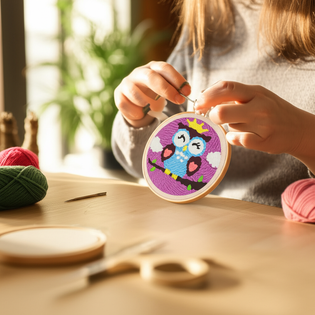 DIY Punch Needle Kit with Cow Penguin Animal Pattern with Yarn Threader Tools Funny Punch Needle Embroidery Kits Needlework DIY - gallery 1