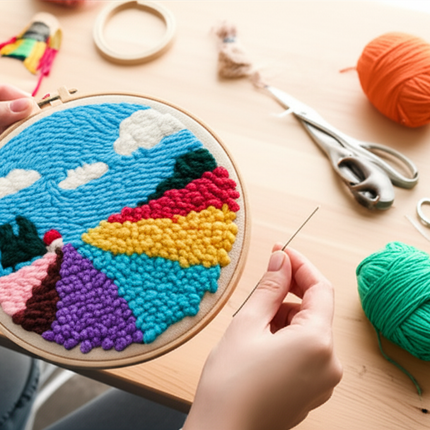 GATYZTORY DIY Landscape Pattern Punch Needle Embroidery Kit 20x20cm Frame Punch Set for Beginners Easy Handicraft DIY Decor Gift - gallery 1