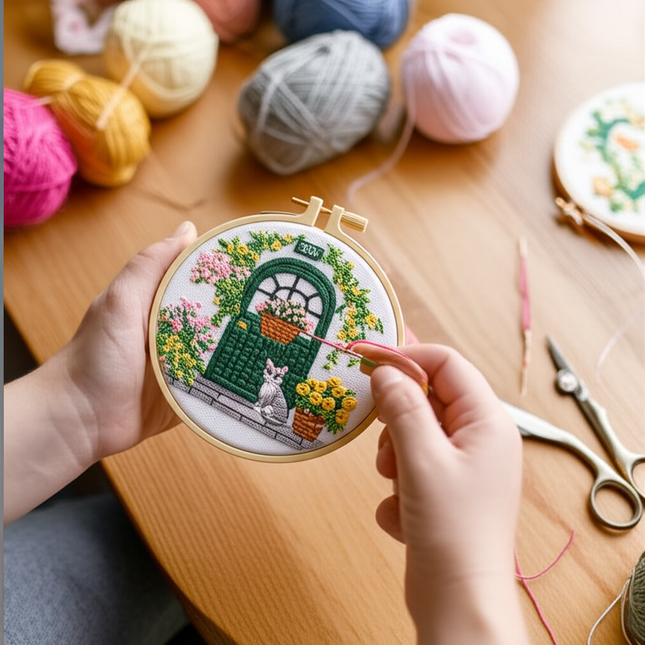 Front Door Cat Embroidery Starter Kit DIY Cross Stitch Set for Beginner Printed Sewing Art Handcraft Home Decor Needle Art - gallery 1