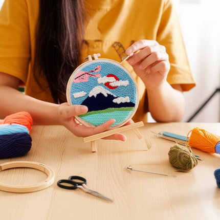 GATYZTORY DIY Landscape Pattern Punch Needle Embroidery Kit 20x20cm Frame Punch Set for Beginners Easy Handicraft DIY Decor Gift - gallery 1