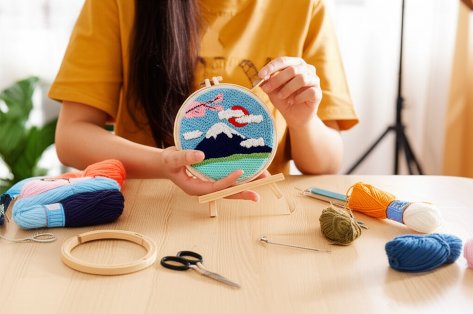 GATYZTORY DIY Landscape Pattern Punch Needle Embroidery Kit 20x20cm Frame Punch Set for Beginners Easy Handicraft DIY Decor Gift - gallery 1