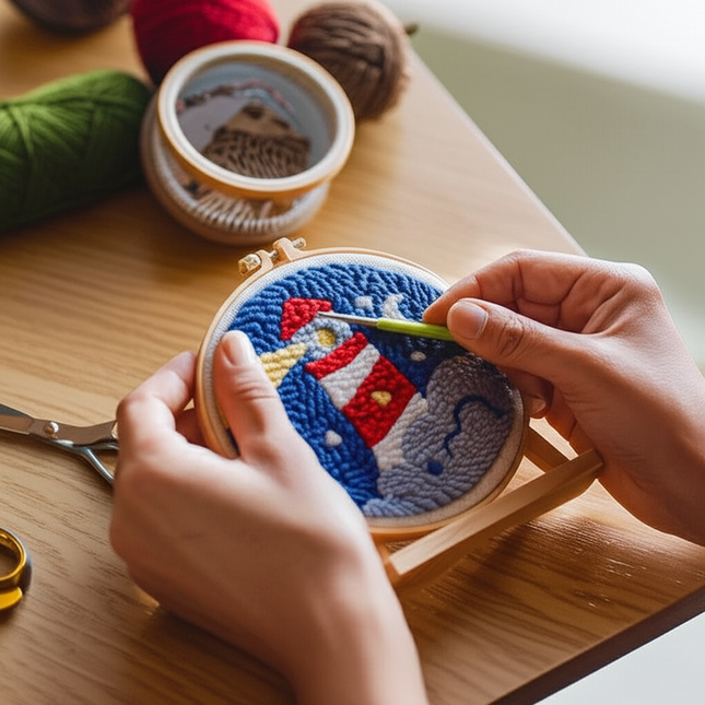 GATYZTORY DIY Landscape Pattern Punch Needle Embroidery Kit 20x20cm Frame Punch Set for Beginners Easy Handicraft DIY Decor Gift - gallery 1