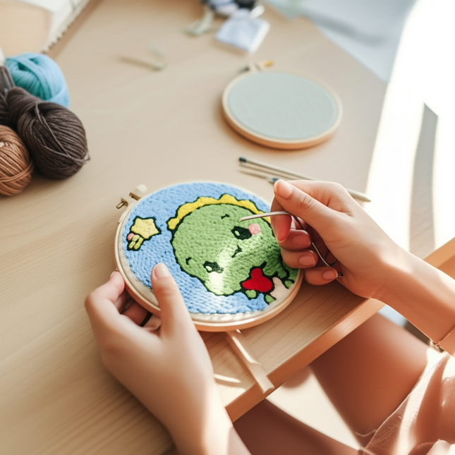 CHENISTORY Beginner's Punch Needle Kit Cute Cartoon Animal and Dinosaur Embroidery Punch Needle Starter Craft Set Home Decor - gallery 1