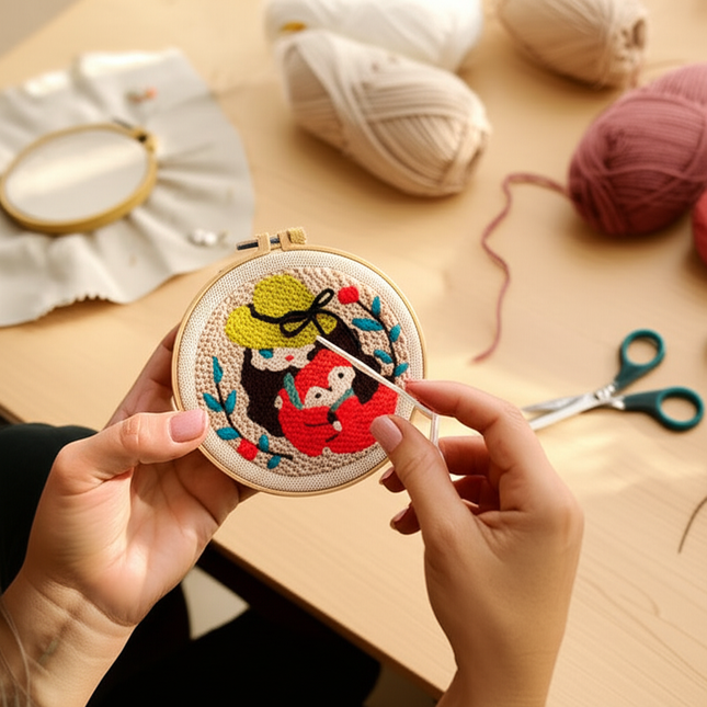 Punch Needle Kits Adults Beginner DIY Cute and Unique Cartoon Girl Hoop Embroidery Set for Beginners Perfect Gifts for Mom - gallery 1