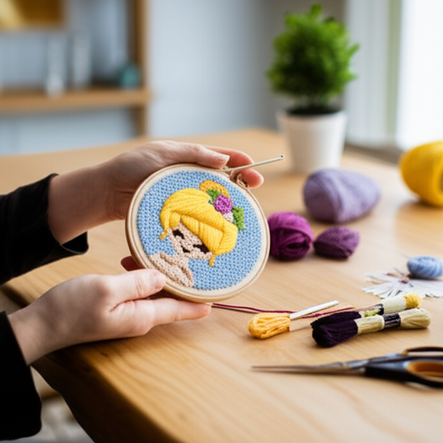 Punch Needle Kits Adults Beginner DIY Cute and Unique Cartoon Girl Hoop Embroidery Set for Beginners Perfect Gifts for Mom - gallery 1