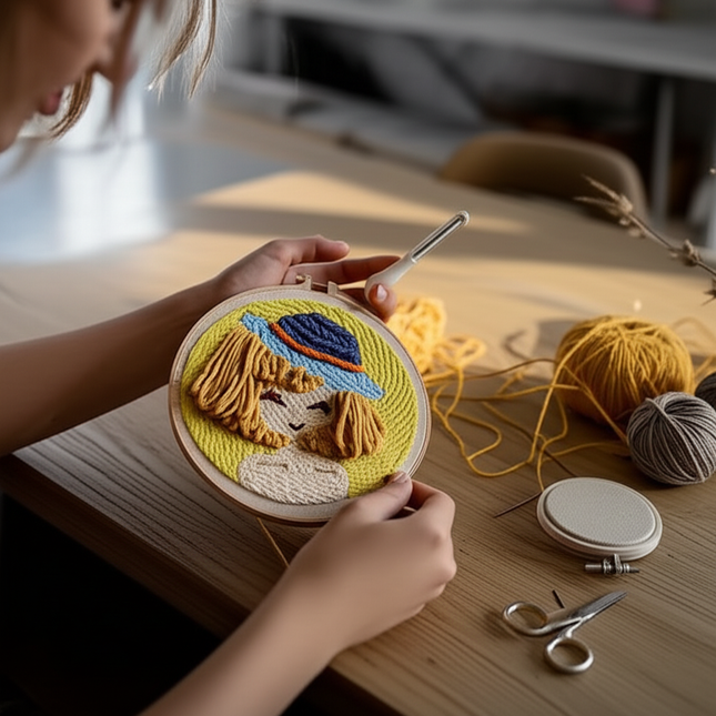 Punch Needle Kits Adults Beginner DIY Cute and Unique Cartoon Girl Hoop Embroidery Set for Beginners Perfect Gifts for Mom - gallery 1