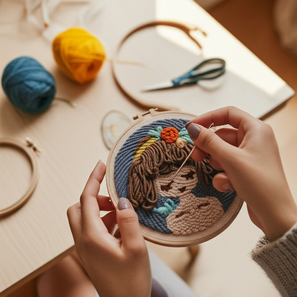 Punch Needle Kits Adults Beginner DIY Cute and Unique Cartoon Girl Hoop Embroidery Set for Beginners Perfect Gifts for Mom - gallery 1