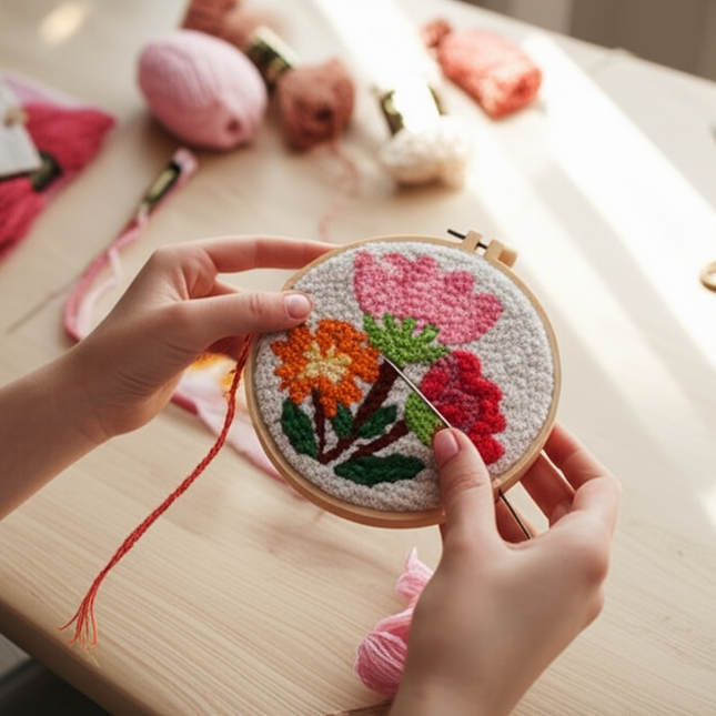 SDOYUNO Diy Punch Needle Embroidery Starter Kits For Beginner Flower Handicrafts Arts Poking Embroidery Yarn Painting Crafts - gallery 1