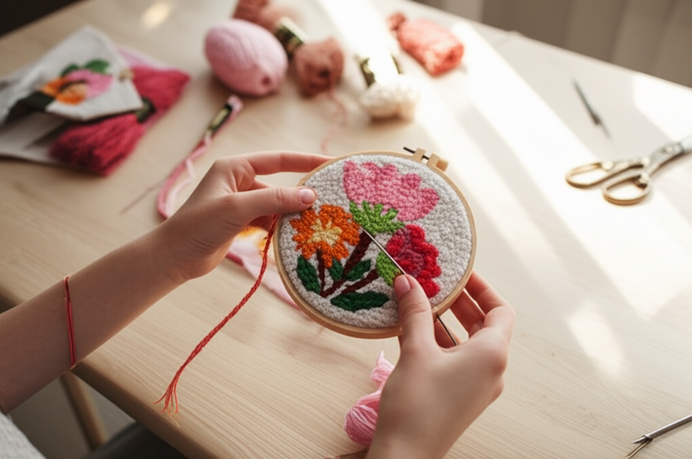 SDOYUNO Diy Punch Needle Embroidery Starter Kits For Beginner Flower Handicrafts Arts Poking Embroidery Yarn Painting Crafts - gallery 1