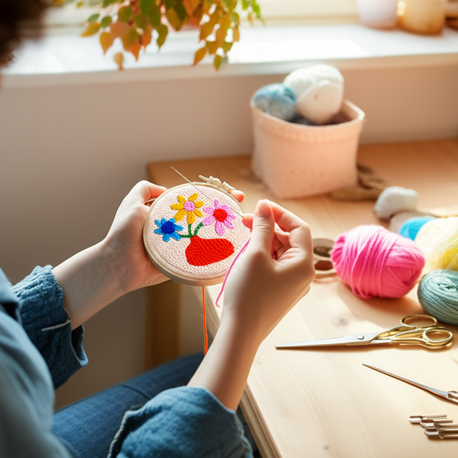 SDOYUNO Diy Punch Needle Embroidery Starter Kits For Beginner Flower Handicrafts Arts Poking Embroidery Yarn Painting Crafts - gallery 1