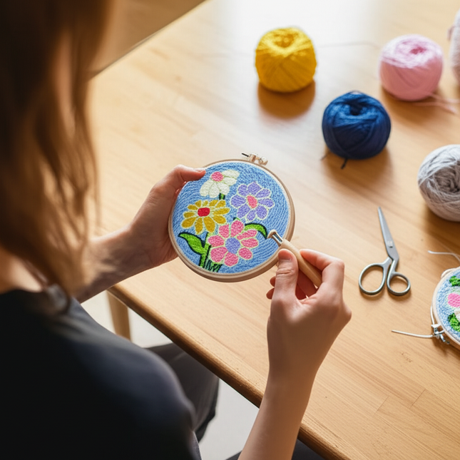 SDOYUNO Diy Punch Needle Embroidery Starter Kits For Beginner Flower Handicrafts Arts Poking Embroidery Yarn Painting Crafts - gallery 1