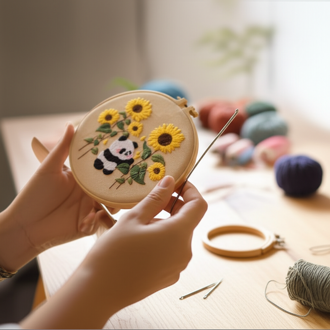 Embroidery Starter Kits with Panda Flowers Pattern and Instructions Color Threads and Needles Embroidery Kit for Beginners - gallery 1