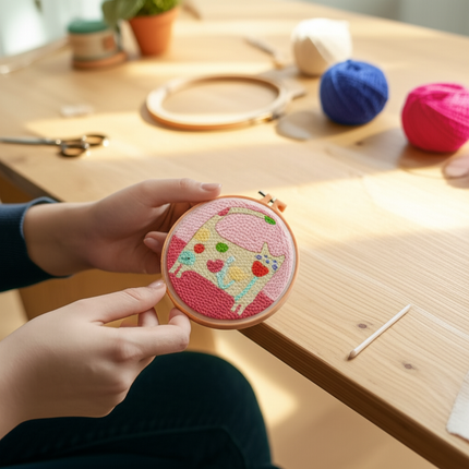 Punch Needle Starter Kit Animal Cat Floral Rug Hooking Beginner Set Adjustable Embroidery Pen Hoop for Kids Adults Craft Gift - gallery 1