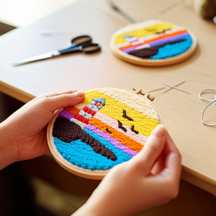 GATYZTORY DIY Landscape Pattern Punch Needle Embroidery Kit 20x20cm Frame Punch Set for Beginners Easy Handicraft DIY Decor Gift - gallery 1
