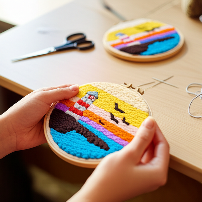 GATYZTORY DIY Landscape Pattern Punch Needle Embroidery Kit 20x20cm Frame Punch Set for Beginners Easy Handicraft DIY Decor Gift - gallery 1