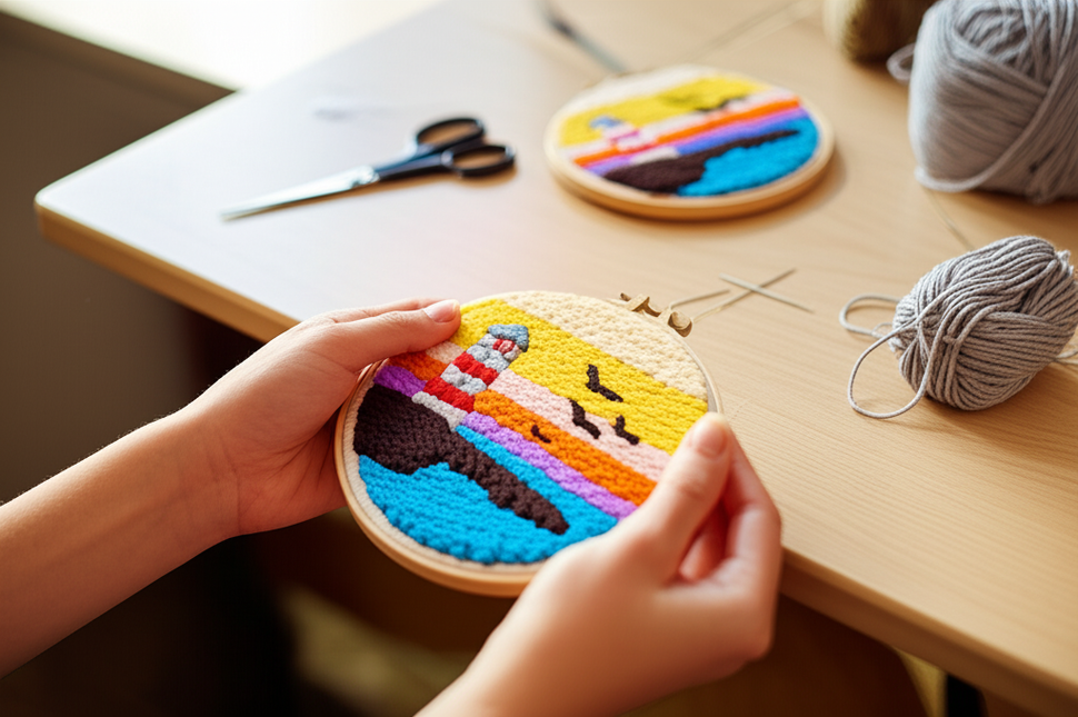 GATYZTORY DIY Landscape Pattern Punch Needle Embroidery Kit 20x20cm Frame Punch Set for Beginners Easy Handicraft DIY Decor Gift - gallery 1