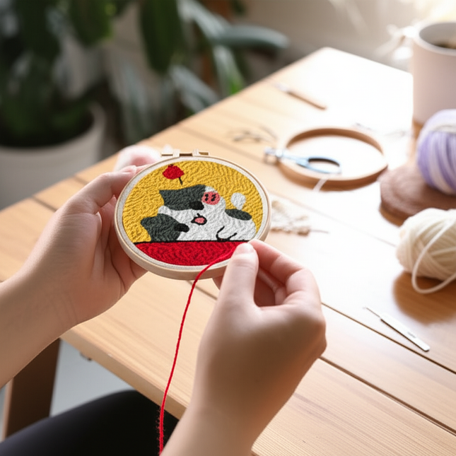 Punch Needle Starter Kit Animal Cat Floral Rug Hooking Beginner Set Adjustable Embroidery Pen Hoop for Kids Adults Craft Gift - gallery 1