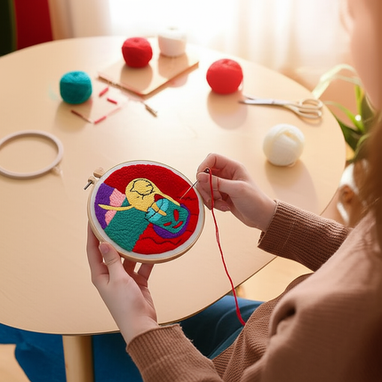 Punch Needle Starter Kit Animal Cat Floral Rug Hooking Beginner Set Adjustable Embroidery Pen Hoop for Kids Adults Craft Gift - gallery 1