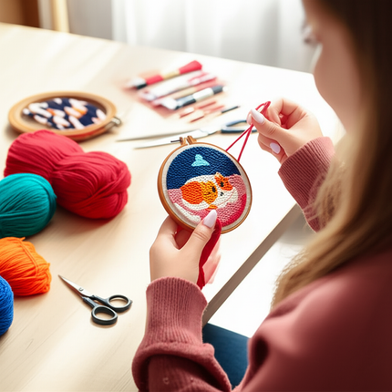 Punch Needle Starter Kit Animal Cat Floral Rug Hooking Beginner Set Adjustable Embroidery Pen Hoop for Kids Adults Craft Gift - gallery 1