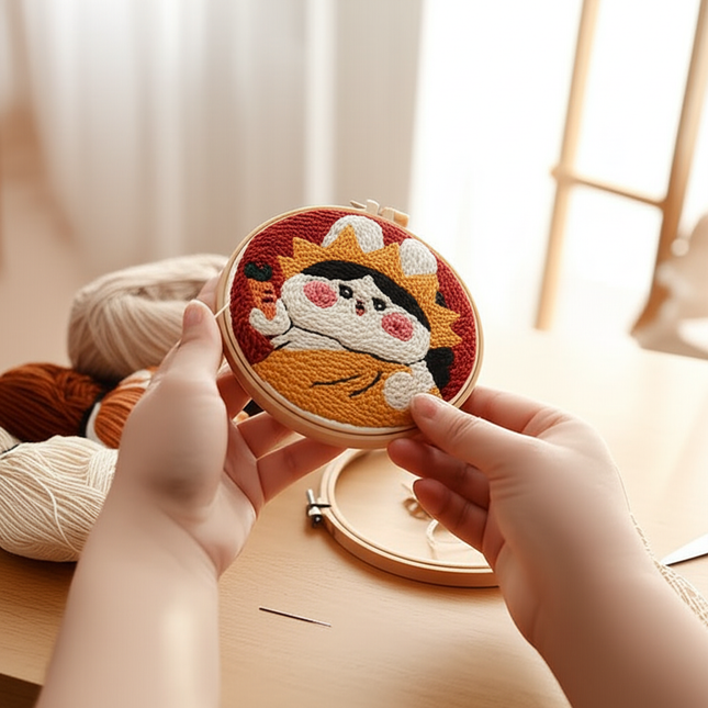 Punch Needle Starter Kit Animal Cat Floral Rug Hooking Beginner Set Adjustable Embroidery Pen Hoop for Kids Adults Craft Gift - gallery 1