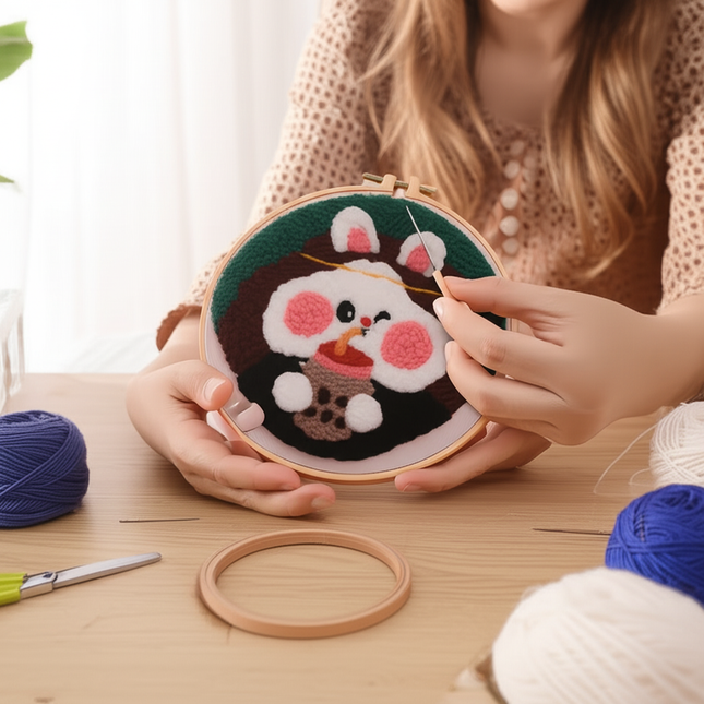 Punch Needle Starter Kit Animal Cat Floral Rug Hooking Beginner Set Adjustable Embroidery Pen Hoop for Kids Adults Craft Gift - gallery 1